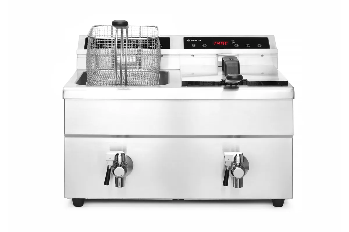 Frytownica indukcyjna z kranem spustowym, 2 × 8 l, Profi Line, 16L, 230V/7000W, 577x609x410mm HENDI 215029