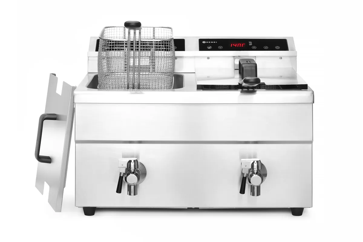 Frytownica indukcyjna z kranem spustowym, 2 × 8 l, Profi Line, 16L, 230V/7000W, 577x609x410mm HENDI 215029