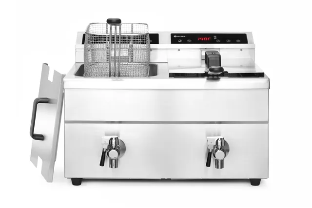 Frytownica indukcyjna z kranem spustowym, 2 × 8 l, Profi Line, 16L, 230V/7000W, 577x609x410mm HENDI 215029