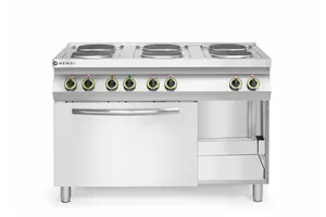 Kuchnia elektryczna 6-płytowa z konwekcyjnym piekarnikiem elektrycznym GN 1/1 Kitchen Line 400V/18600W 1200x700x900 HENDI 226247