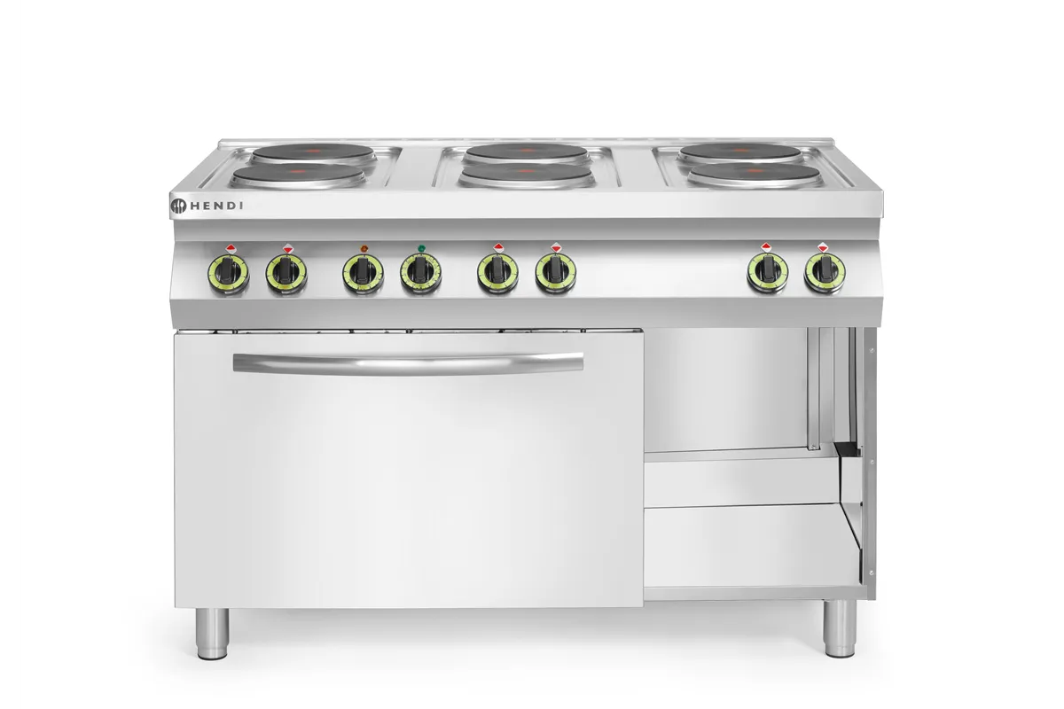 Kuchnia elektryczna 6-płytowa z konwekcyjnym piekarnikiem elektrycznym GN 1/1 Kitchen Line 400V/18600W 1200x700x900 HENDI 226247