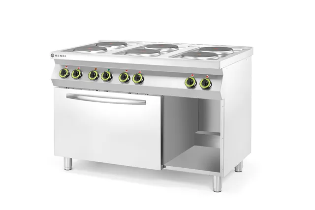 Kuchnia elektryczna 6-płytowa z konwekcyjnym piekarnikiem elektrycznym GN 1/1 Kitchen Line 400V/18600W 1200x700x900 HENDI 226247