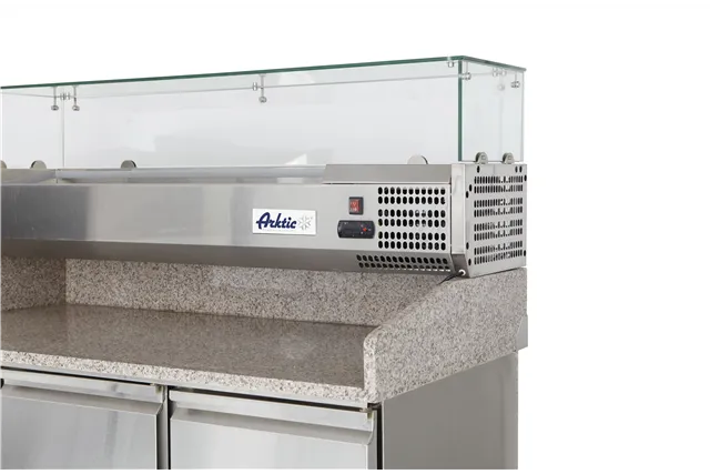 Stół chłodniczy do pizzy 3-drzwiowy z nadstawą i blatem granitowym, 254L, 230V/400W, 1400x700x1491mm Arktic 232033