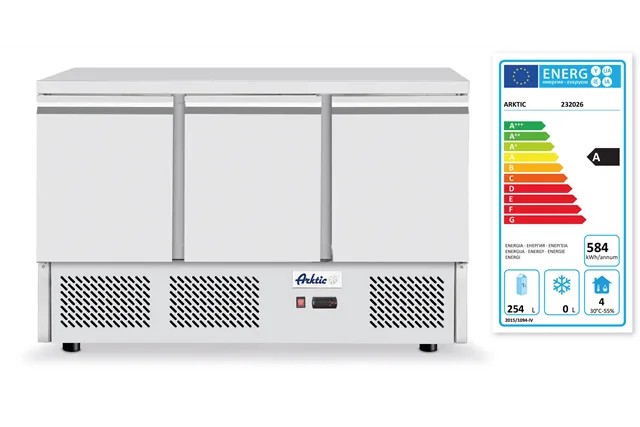 Stół chłodniczy do pizzy 3-drzwiowy z nadstawą i blatem granitowym, 254L, 230V/400W, 1400x700x1491mm Arktic 232033