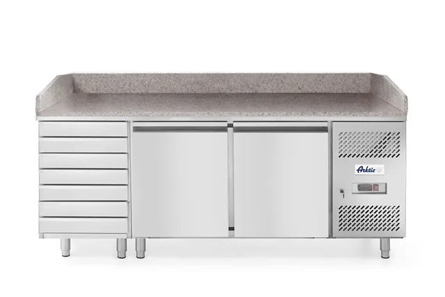 Stół chłodniczy do pizzy 2-drzwiowy z 7 szufladami i blatem granitowym, 250L, 230V/250W, 2020x802x1000mm Arktic 232842
