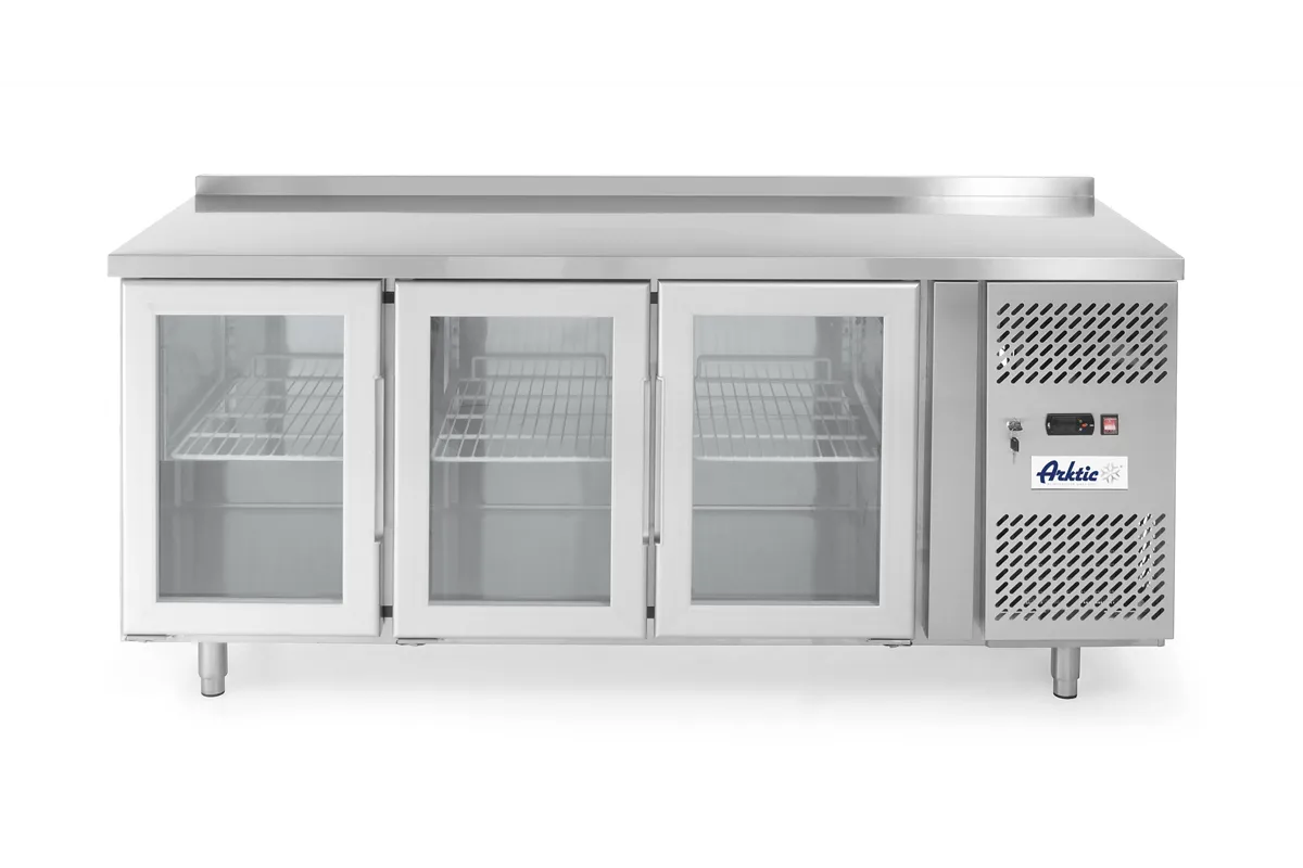 Stół chłodniczy 3-drzwiowy, przeszklony, z agregatem bocznym, 420L, 230V/400W, 1795x700x850mm Arktic 233436