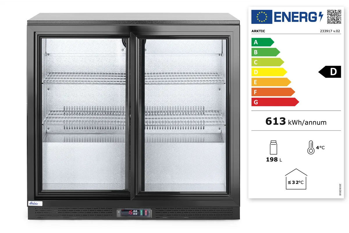 Lodówka barowa z podwójnymi drzwiami suwanymi, 158L, czarny, 220-240V/160W, 900x520x865mm Arktic 233917
