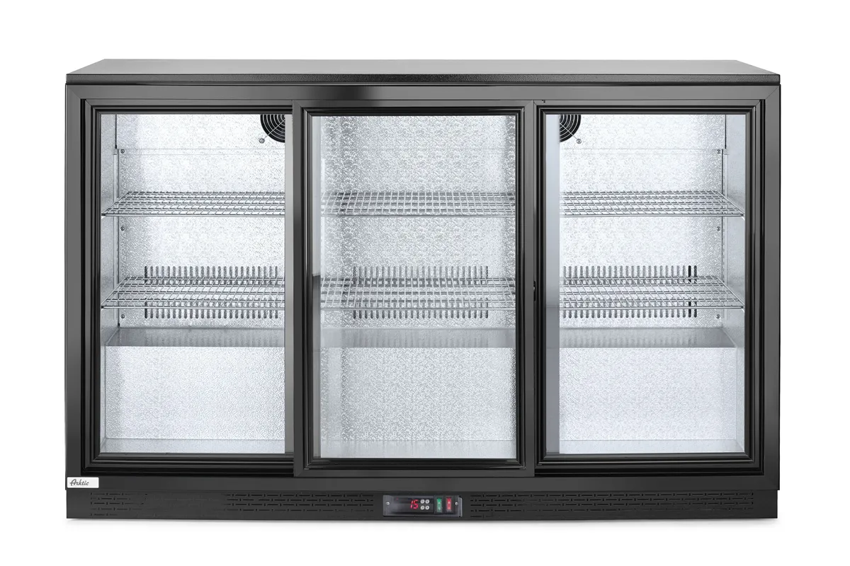Lodówka barowa z potrójnymi drzwiami suwanymi, 254L, czarny, 220-240V/160W, 1350x520x865mm Arktic 235836