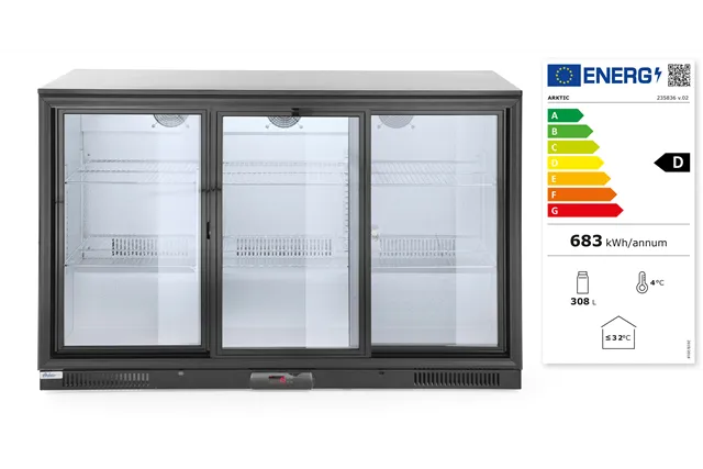 Lodówka barowa z potrójnymi drzwiami suwanymi, 254L, czarny, 220-240V/160W, 1350x520x865mm Arktic 235836