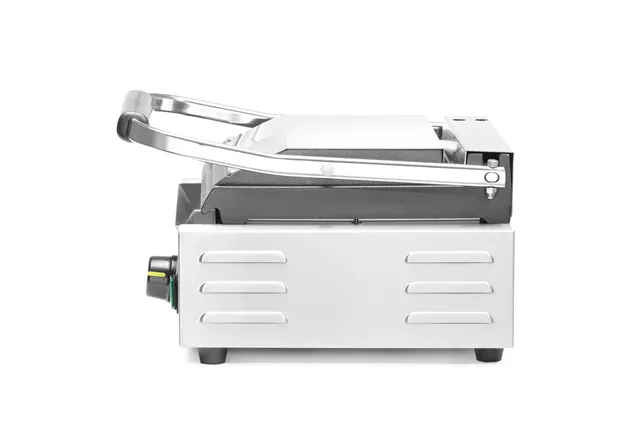 Grill kontaktowy pojedynczy, góra ryflowana , dół gładki, 230V/1800W, 310x375x216mm HENDI 263600