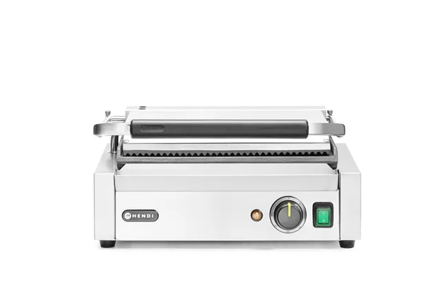 Grill kontaktowy Panini, góra ryflowana, dół gładki, 230V/2200W, 430x375x216mm HENDI 263662