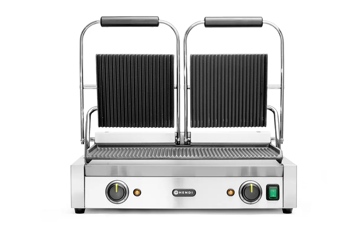 Grill kontaktowy podwójny Ryflowany, góra i dół ryflowane, 230V/3600W, 570x375x216mm HENDI 263709
