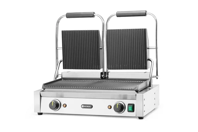 Grill kontaktowy podwójny Ryflowany, góra i dół ryflowane, 230V/3600W, 570x375x216mm HENDI 263709