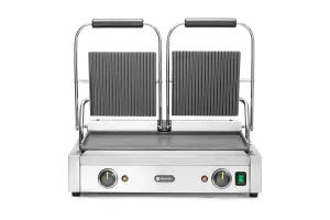 Grill kontaktowy podwójny, góra ryflowana , dół gładki, 230V/3600W, 570x375x216mm HENDI 263808