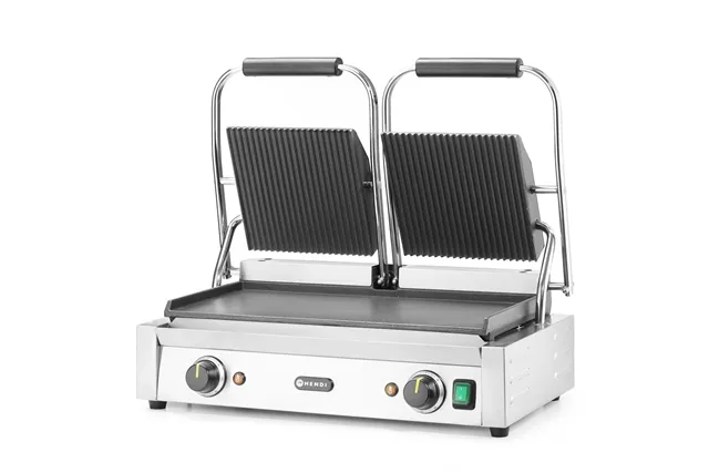 Grill kontaktowy podwójny, góra ryflowana , dół gładki, 230V/3600W, 570x375x216mm HENDI 263808