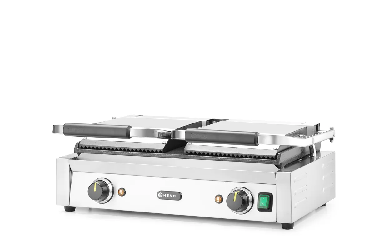 Grill kontaktowy podwójny, góra ryflowana , dół gładki, 230V/3600W, 570x375x216mm HENDI 263808