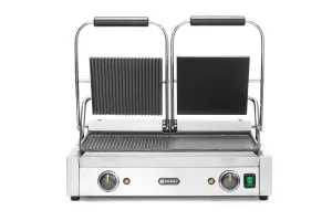 Grill kontaktowy podwójny, 1/2 gładka, 1/2 ryflowana, 230V/3600W, 570x375x216mm HENDI 263907