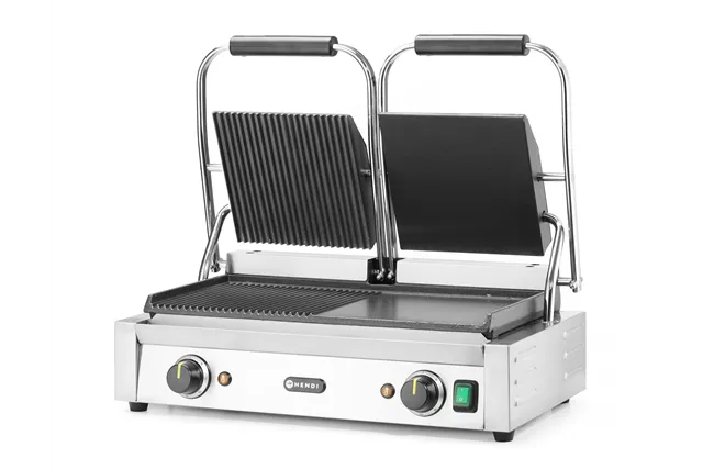 Grill kontaktowy podwójny, 1/2 gładka, 1/2 ryflowana, 230V/3600W, 570x375x216mm HENDI 263907