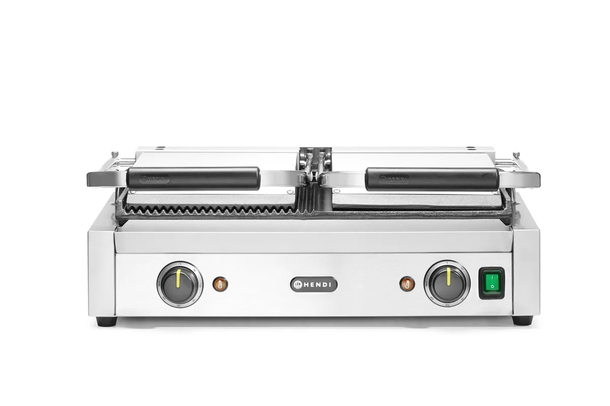 Grill kontaktowy podwójny, 1/2 gładka, 1/2 ryflowana, 230V/3600W, 570x375x216mm HENDI 263907