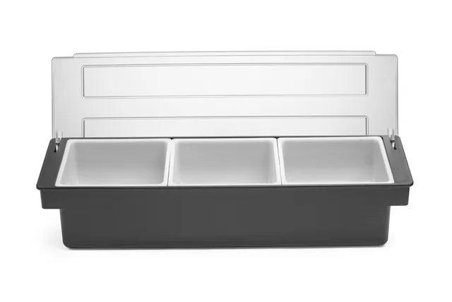 Pojemnik barmański na dodatki do drinków - 3 wkłady, czarny, 480x150x100mm BarUp 552018