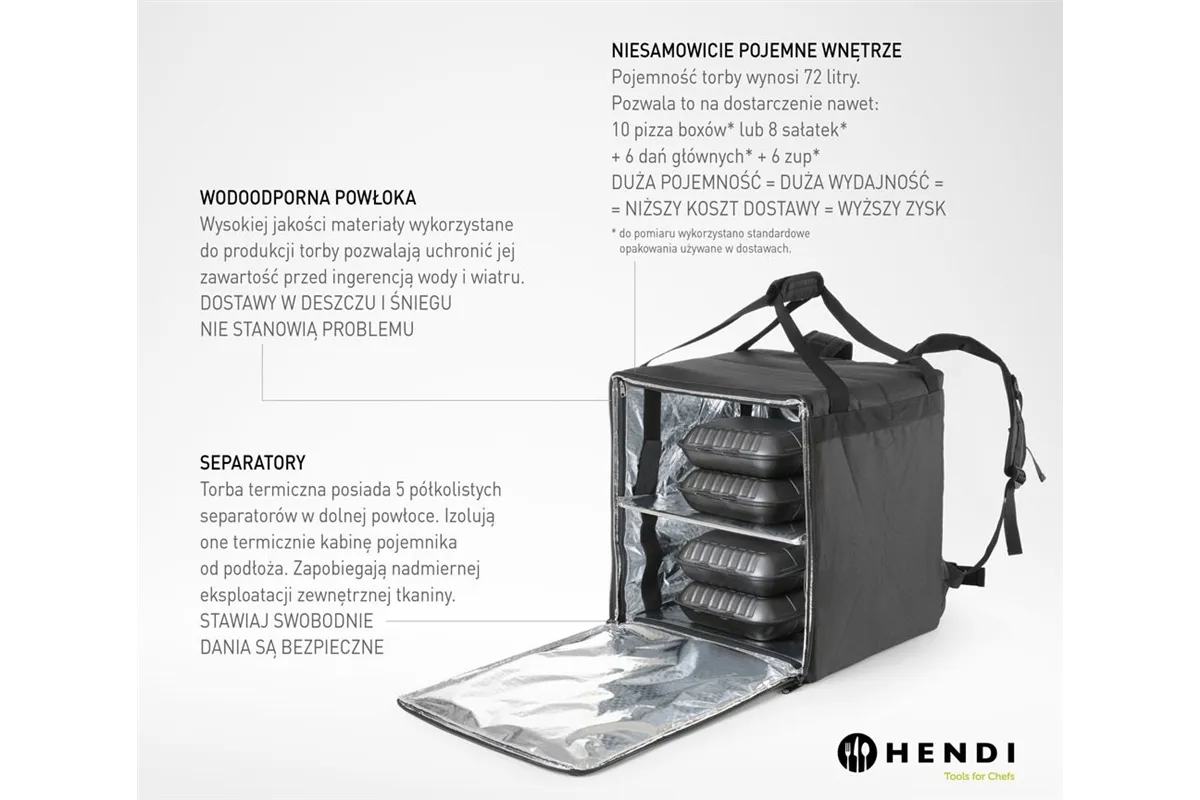 Plecak termoizolacyjny dostawczy, 75,2L, czarny, 410x410x480mm HENDI 709801
