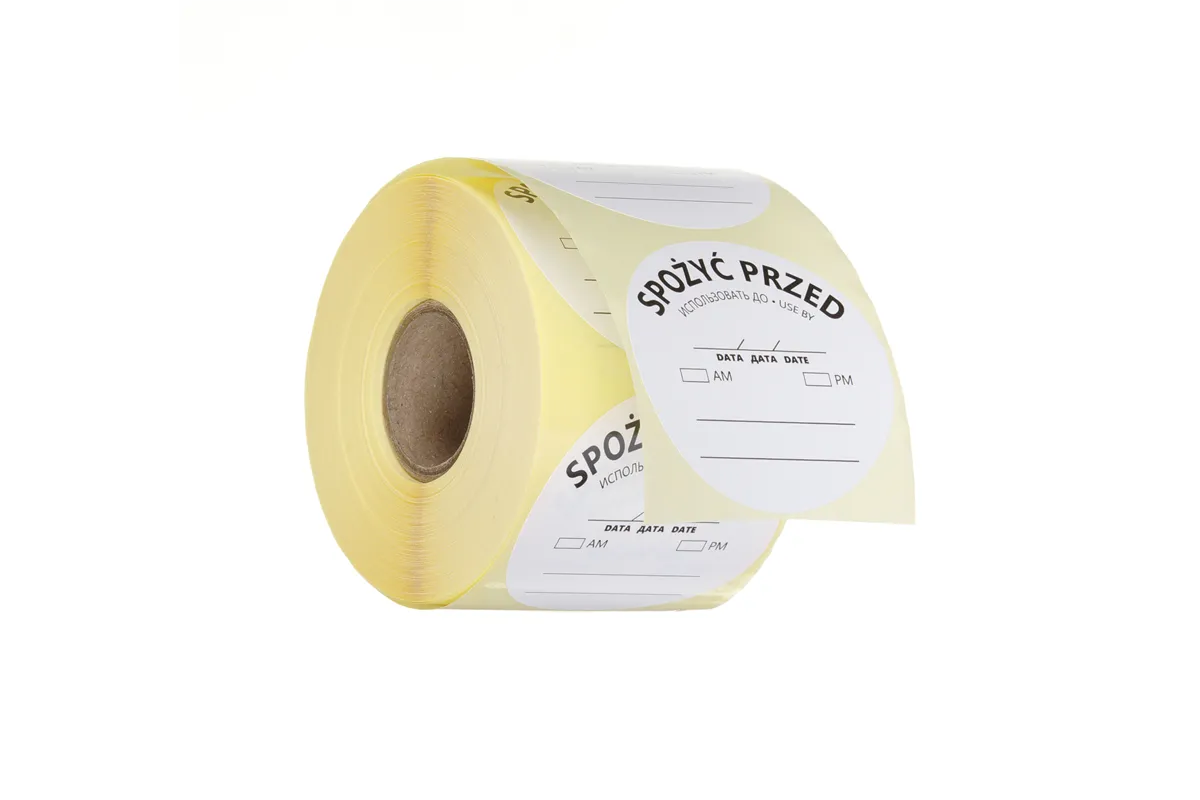 Etykiety Food Safety, wielorazowe - „SPOŻYĆ PRZED” , 500 szt. w rolce, biały, 500 szt., ⌀50mm HENDI 850145