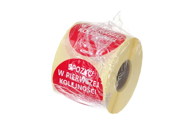 Etykiety Food Safety, wielokrotnego użytku – „SPOŻYĆ W PIERWSZEJ KOLEJNOŚCI", czerwony, 500 szt., ⌀50mm HENDI 850152