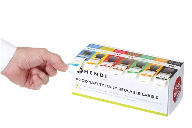 Zestaw etykiet wielorazowych Food Safety na każdy dzień tygodnia z podajnikiem, 240x80x100mm HENDI 850305