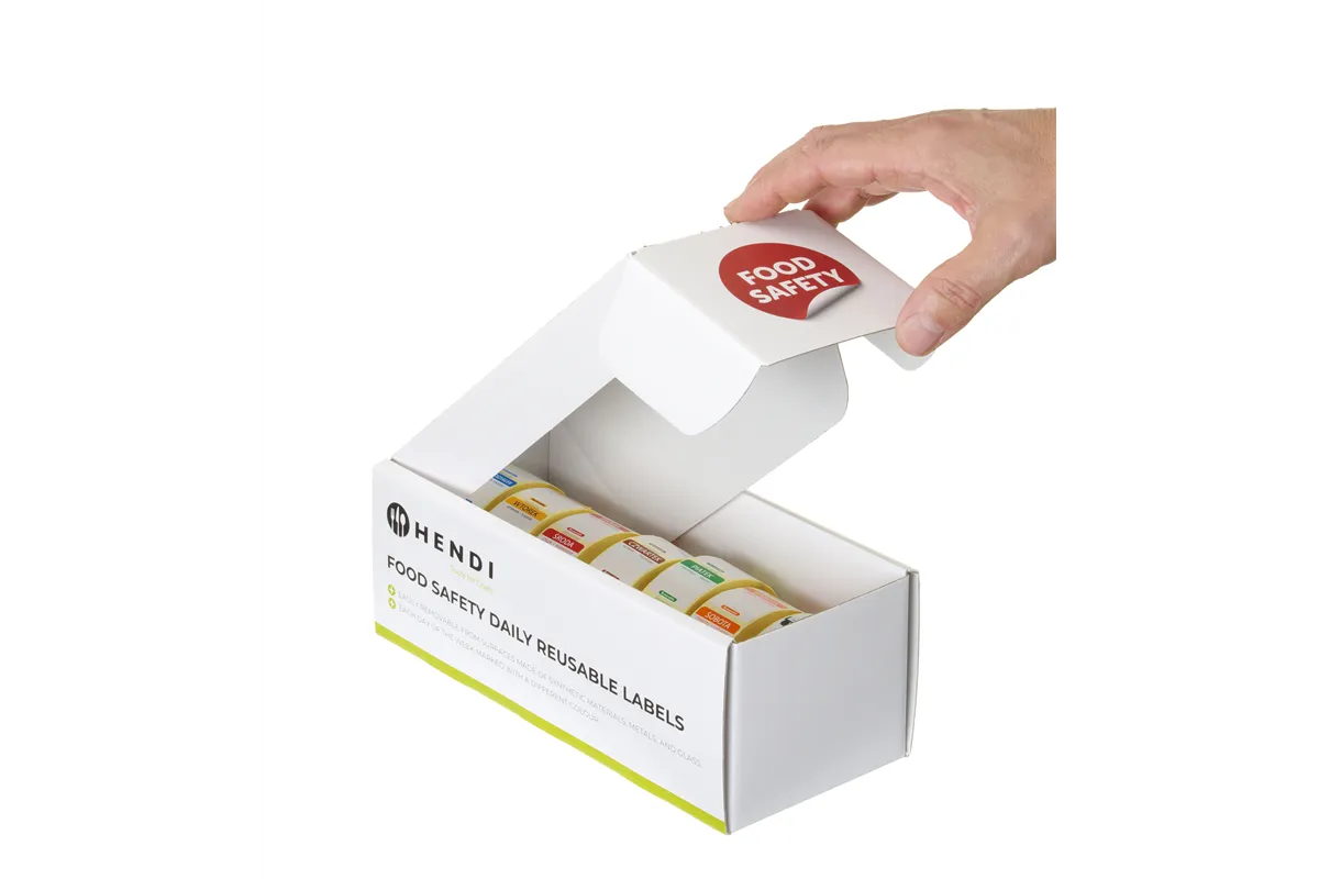 Zestaw etykiet wielorazowych Food Safety na każdy dzień tygodnia z podajnikiem, 240x80x100mm HENDI 850305