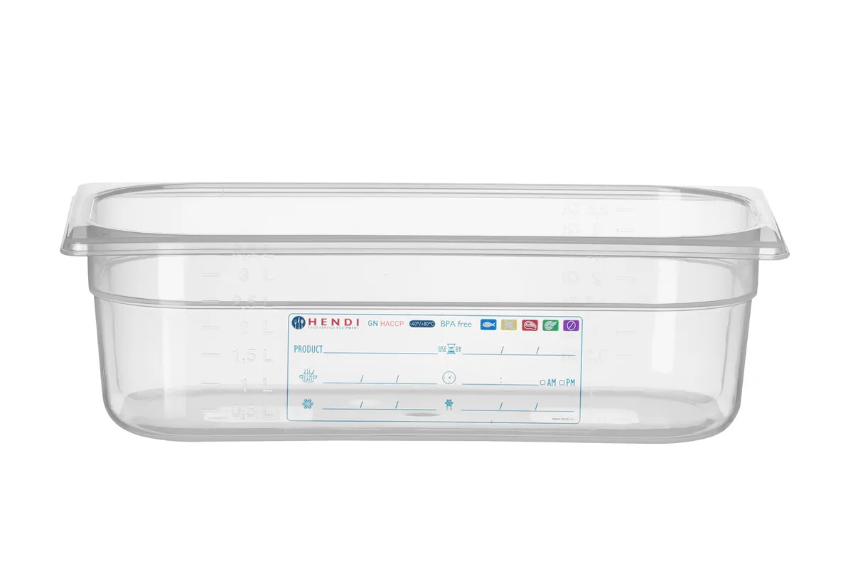 Pojemnik GN 1/3 HACCP, GN 1/3, 4L, transparentny, 325x176x100mm HENDI 880272