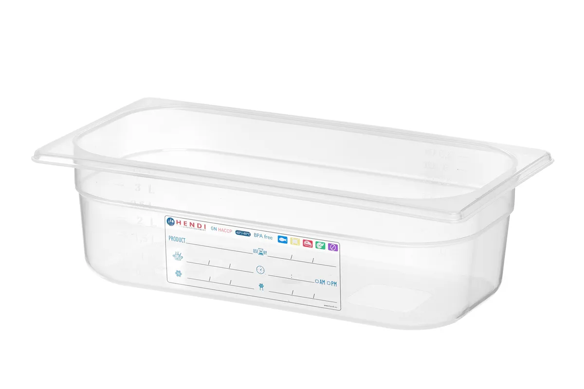 Pojemnik GN 1/3 HACCP, GN 1/3, 4L, transparentny, 325x176x100mm HENDI 880272