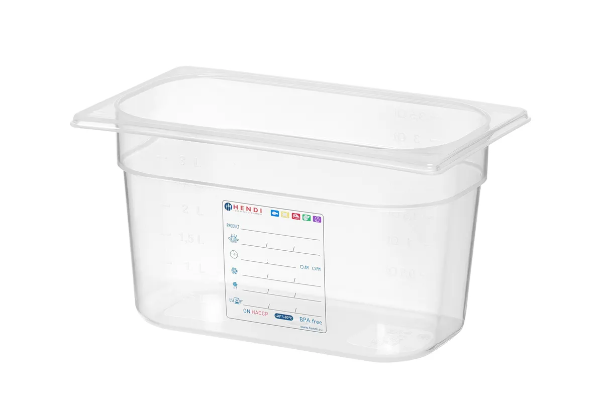 Pojemnik GN 1/4 HACCP, GN 1/4, 4L, transparentny, 265x162x150mm HENDI 880364