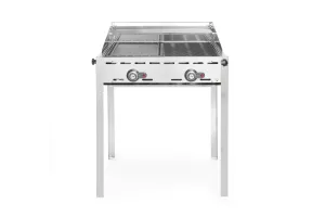 Grill Green Fire 2-palnikowy, Profi Line, Emaliowana patelnia żeliwna i ruszt GN 1/1, 11,6kW, 740x615x825mm HENDI 149508