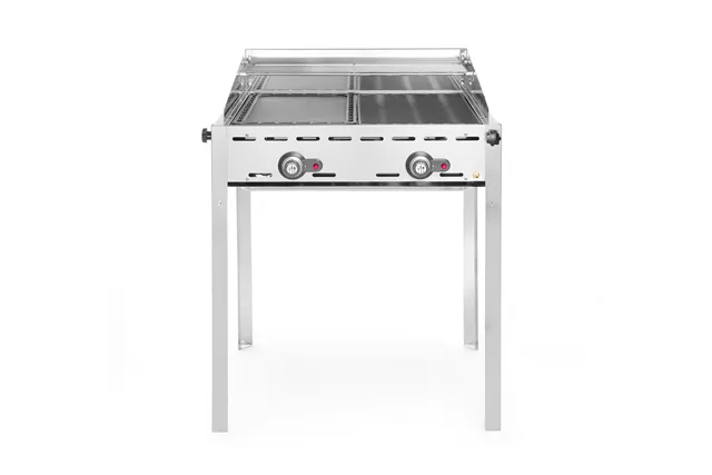 Grill Green Fire 2-palnikowy, Profi Line, Emaliowana patelnia żeliwna i ruszt GN 1/1, 11,6kW, 740x615x825mm HENDI 149508