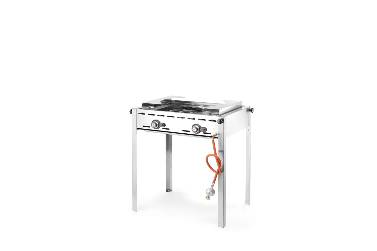Grill Green Fire 2-palnikowy, Profi Line, Emaliowana patelnia żeliwna i ruszt GN 1/1, 11,6kW, 740x615x825mm HENDI 149508