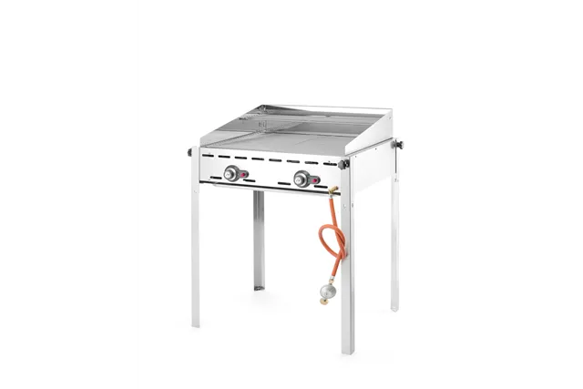 Grill Green Fire 2-palnikowy, Profi Line, Emaliowana patelnia żeliwna i ruszt GN 1/1, 11,6kW, 740x615x825mm HENDI 149508