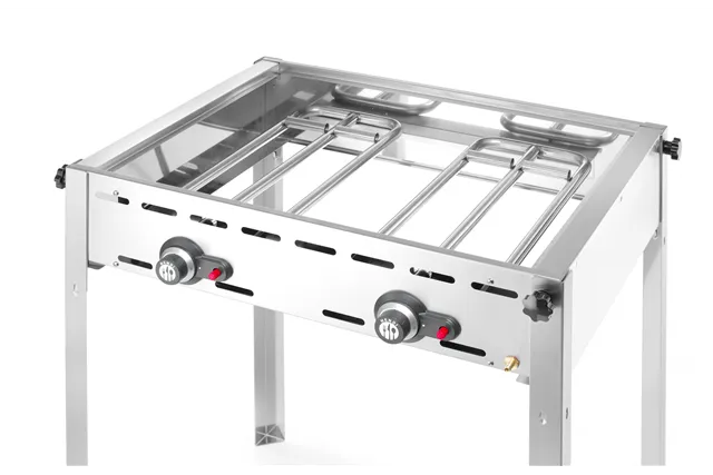 Grill Green Fire 2-palnikowy, Profi Line, Emaliowana patelnia żeliwna i ruszt GN 1/1, 11,6kW, 740x615x825mm HENDI 149508