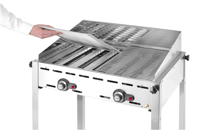 Grill Green Fire 2-palnikowy, Profi Line, Emaliowana patelnia żeliwna i ruszt GN 1/1, 11,6kW, 740x615x825mm HENDI 149508