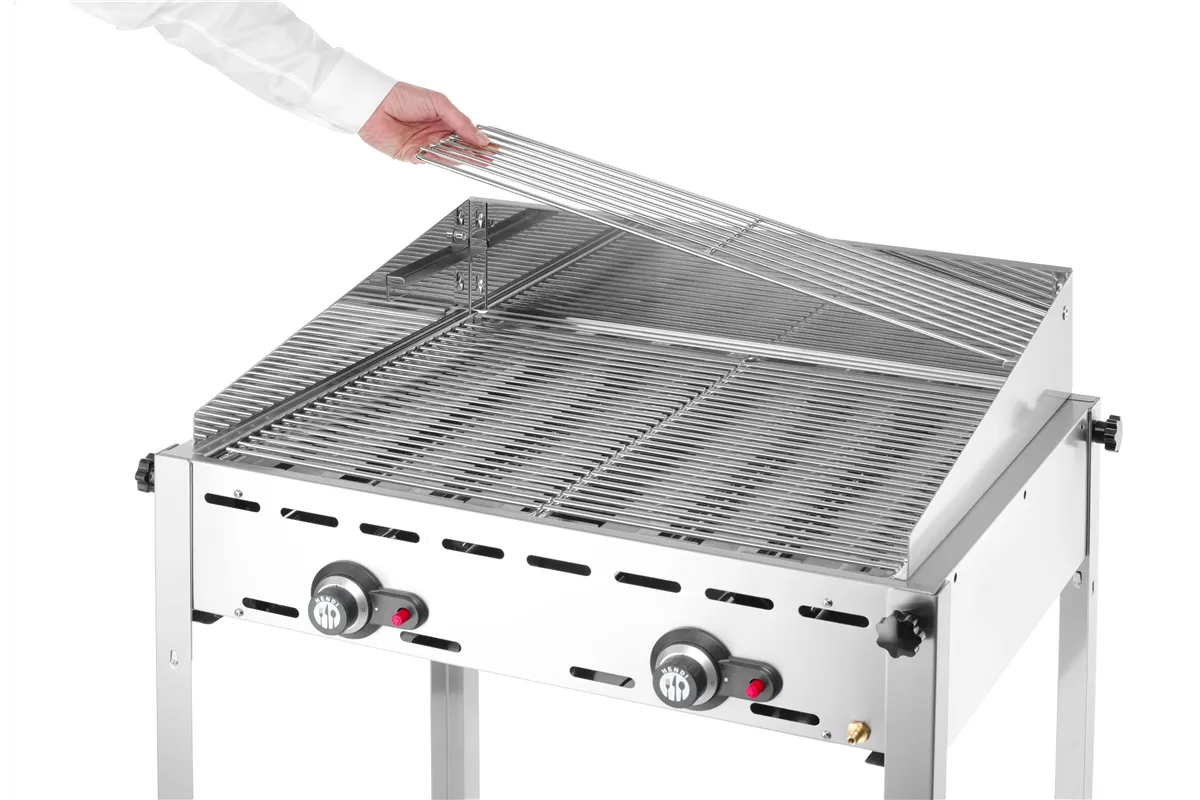 Grill Green Fire 2-palnikowy, Profi Line, Emaliowana patelnia żeliwna i ruszt GN 1/1, 11,6kW, 740x615x825mm HENDI 149508