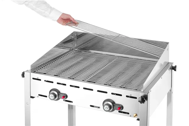 Grill Green Fire 2-palnikowy, Profi Line, Emaliowana patelnia żeliwna i ruszt GN 1/1, 11,6kW, 740x615x825mm HENDI 149508