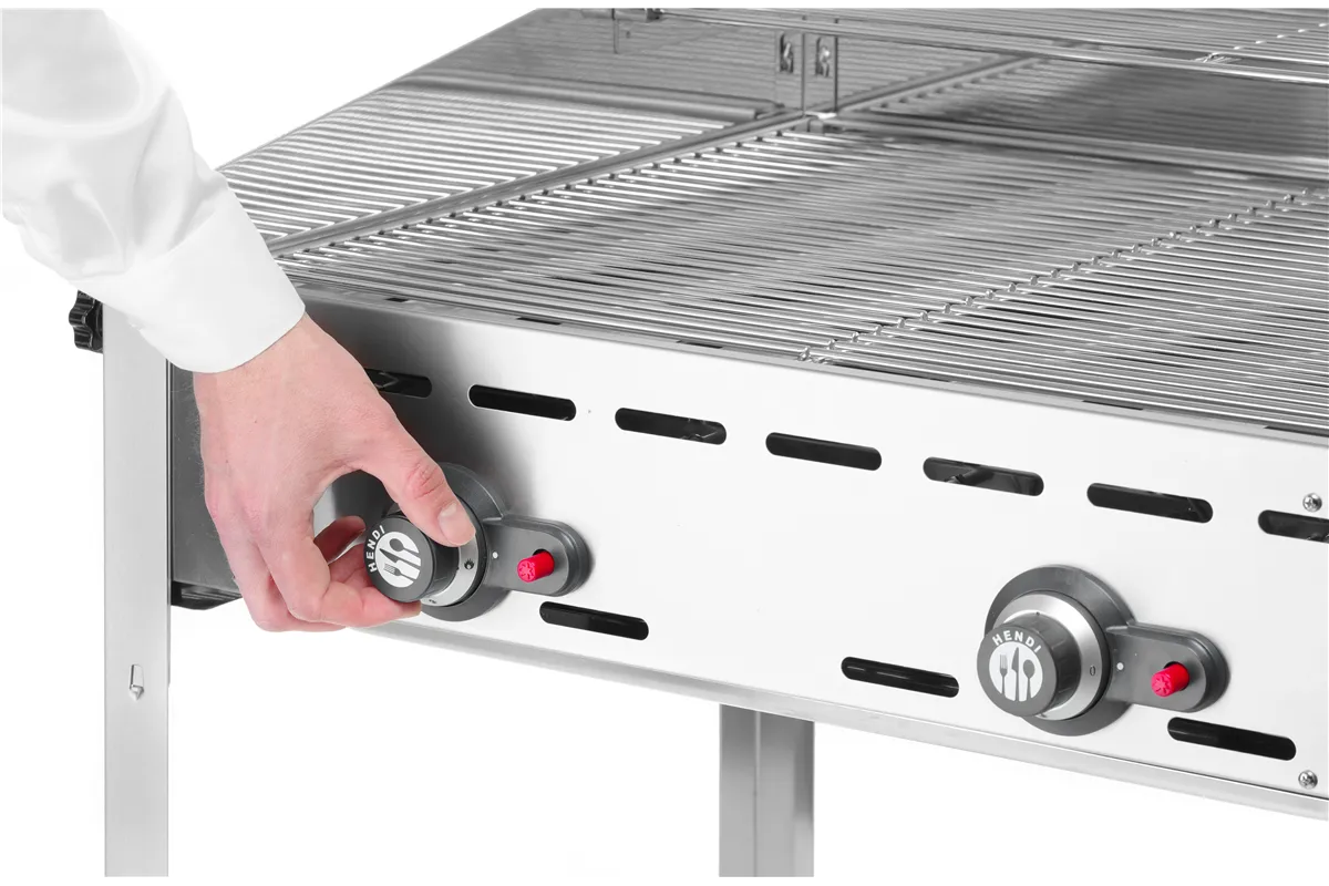 Grill Green Fire 2-palnikowy, Profi Line, Emaliowana patelnia żeliwna i ruszt GN 1/1, 11,6kW, 740x615x825mm HENDI 149508