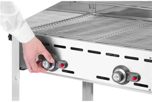 Grill Green Fire 2-palnikowy, Profi Line, Emaliowana patelnia żeliwna i ruszt GN 1/1, 11,6kW, 740x615x825mm HENDI 149508