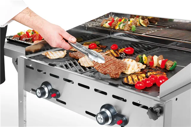 Grill Green Fire 2-palnikowy, Profi Line, Emaliowana patelnia żeliwna i ruszt GN 1/1, 11,6kW, 740x615x825mm HENDI 149508