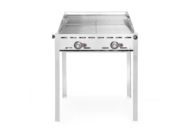 Grill Green Fire 2-palnikowy, Profi Line, 2 ruszty ze stali nierdzewnej GN 1/1, 11,6kW, 740x612x825mm HENDI 149621