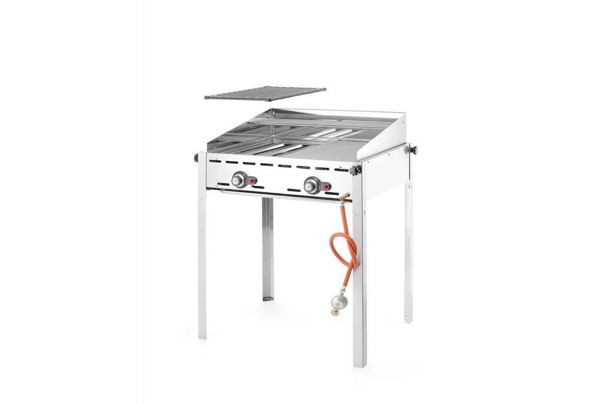 Grill Green Fire 2-palnikowy, Profi Line, 2 ruszty ze stali nierdzewnej GN 1/1, 11,6kW, 740x612x825mm HENDI 149621
