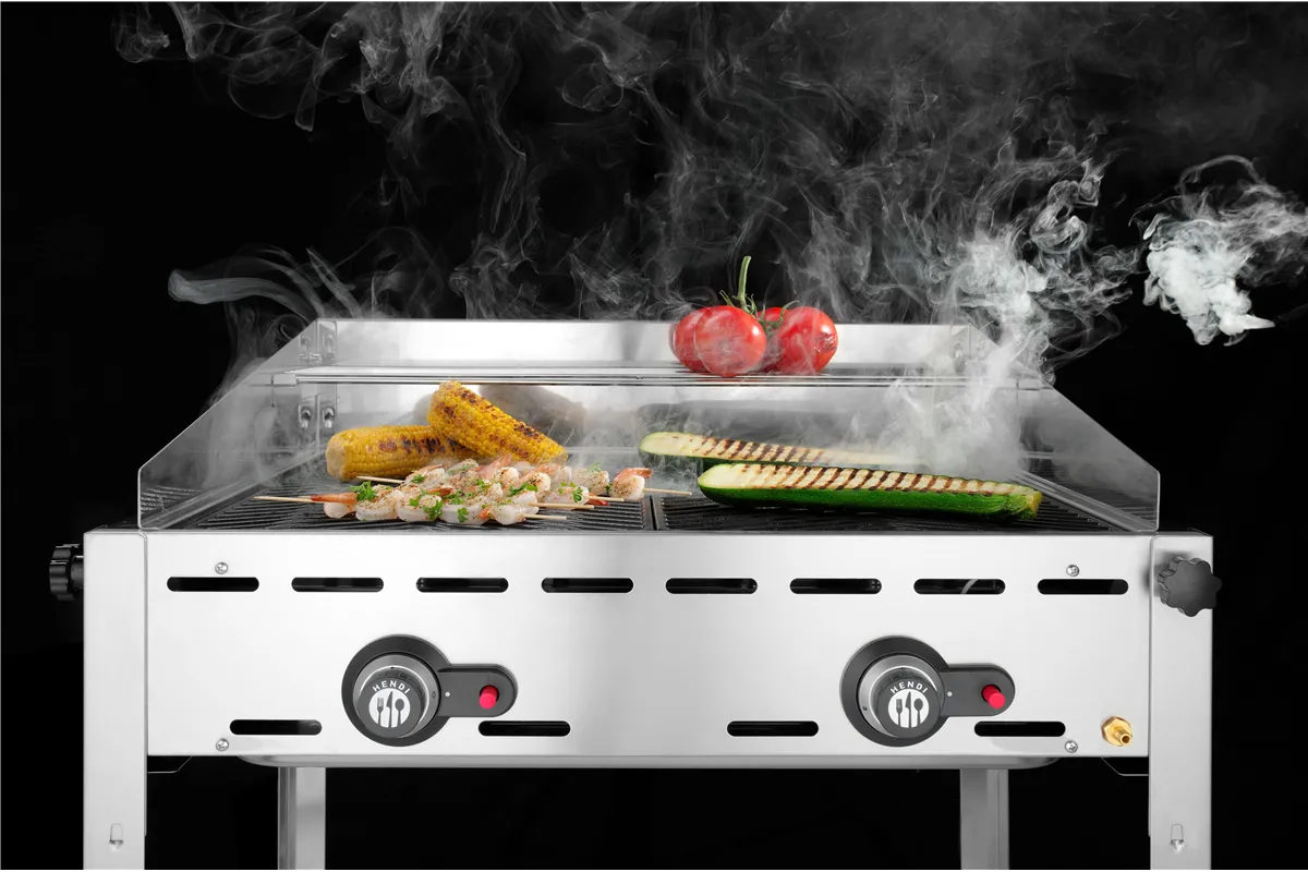 Grill Green Fire 2-palnikowy, Profi Line, 2 ruszty ze stali nierdzewnej GN 1/1, 11,6kW, 740x612x825mm HENDI 149621