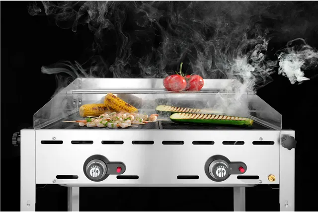 Grill Green Fire 2-palnikowy, Profi Line, 2 ruszty ze stali nierdzewnej GN 1/1, 11,6kW, 740x612x825mm HENDI 149621