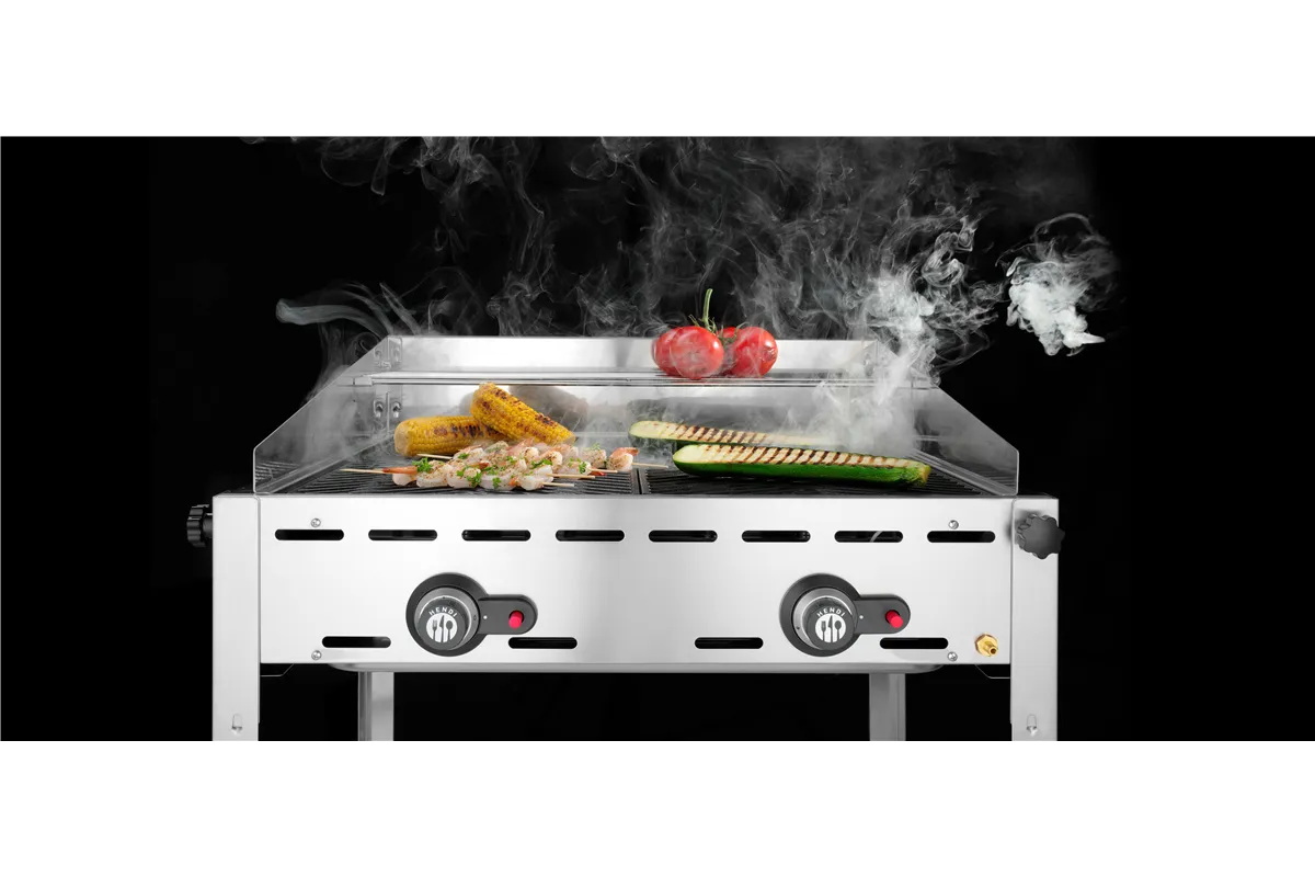 Grill Green Fire 2-palnikowy, Profi Line, 2 ruszty ze stali nierdzewnej GN 1/1, 11,6kW, 740x612x825mm HENDI 149621