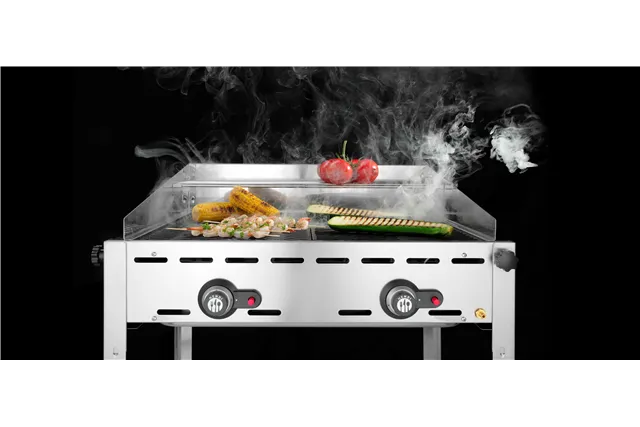 Grill Green Fire 2-palnikowy, Profi Line, 2 ruszty ze stali nierdzewnej GN 1/1, 11,6kW, 740x612x825mm HENDI 149621