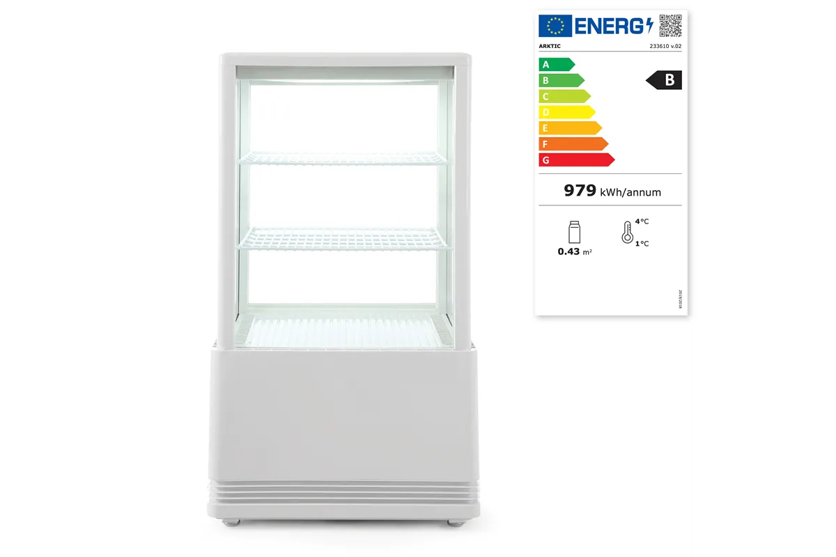 Witryna chłodnicza nastawna, 58 l, biały, 230V/170W, 452x406x830mm Arktic 233610